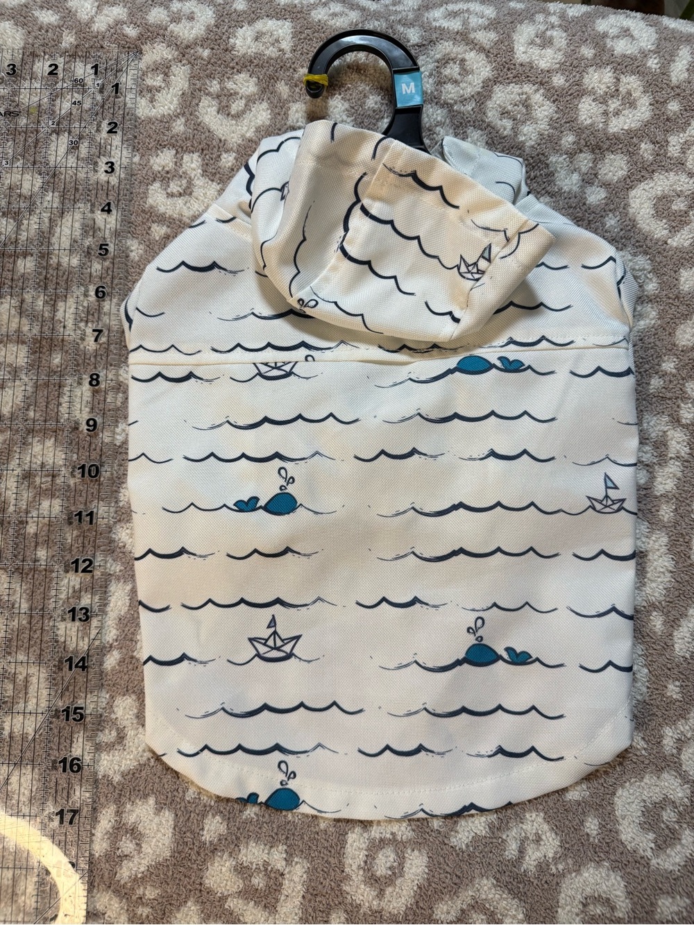 Pet Nautical Whale raincoat - White & Teal . Never worn